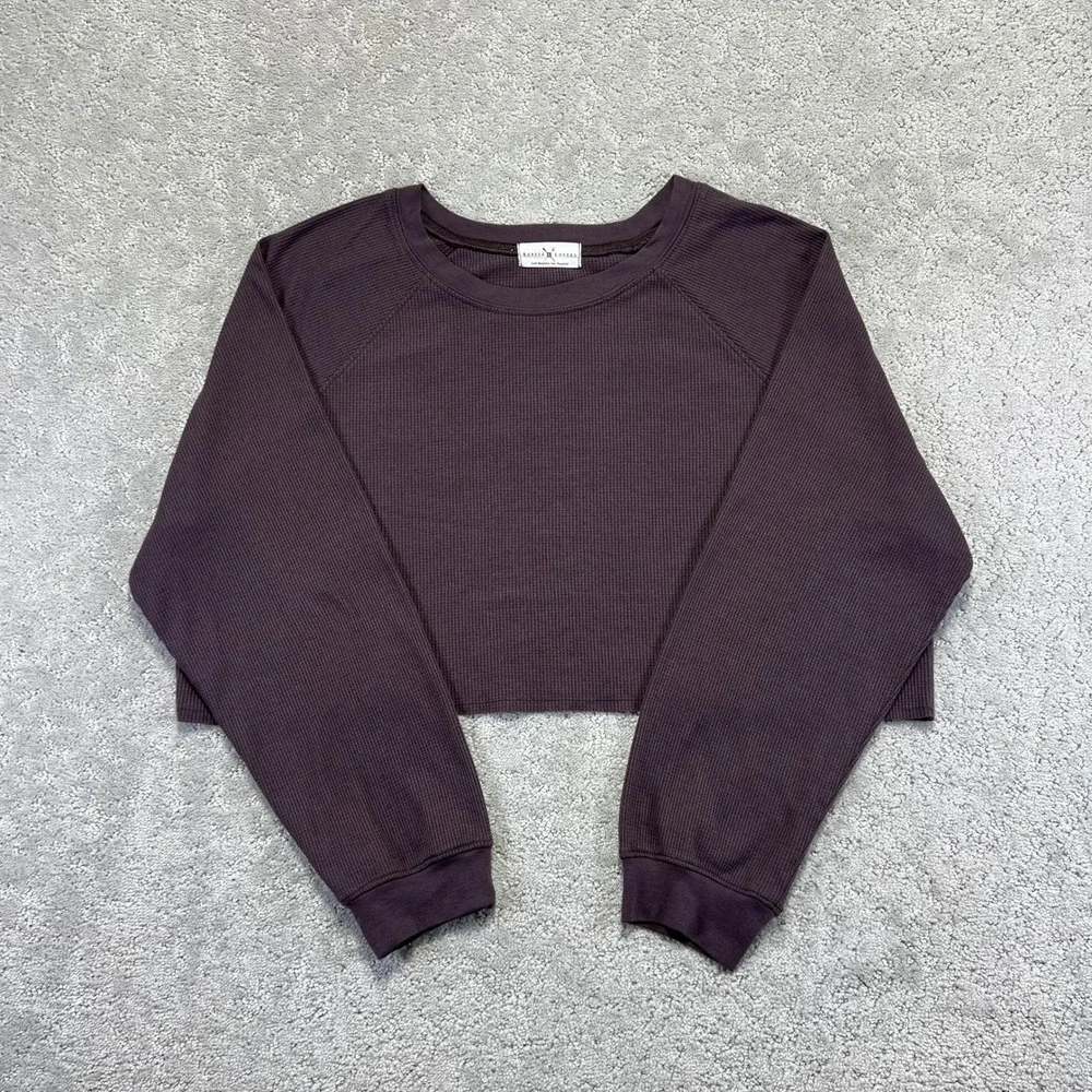 Rebels & Lovers Thermal Shirt Womens Large Purple Waffle Knit Cropped Pullover‎